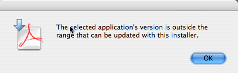 The selected application's version is outside the range that can be updated with this installer.