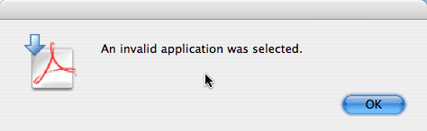 An invalid application was selected.