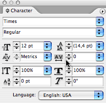 Character Palette in InDesign