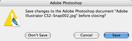 Save changes alert box in Photoshop