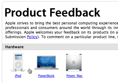 Apple feedback page