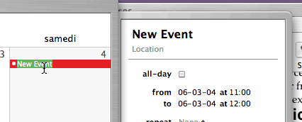 New Event in iCal
