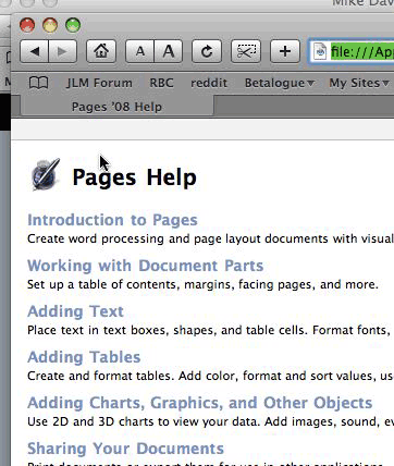 Help for Pages in Safari