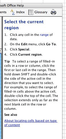 Excel help page on double-click with Shift