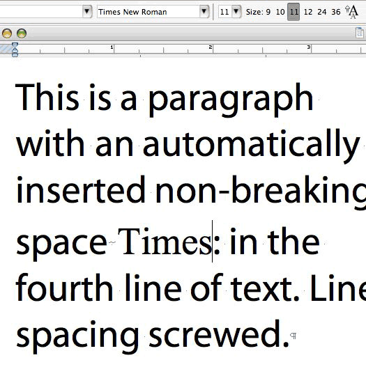 Text after automatically inserted non-breaking space
