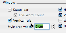 Status bar and Live Word Count options