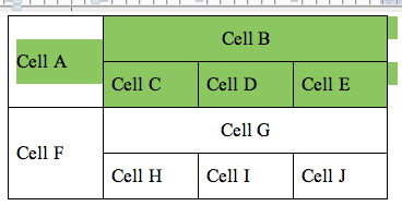 Word table with merged cells