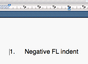 Negative first line indent in Word