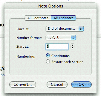 Note Options dialog box
